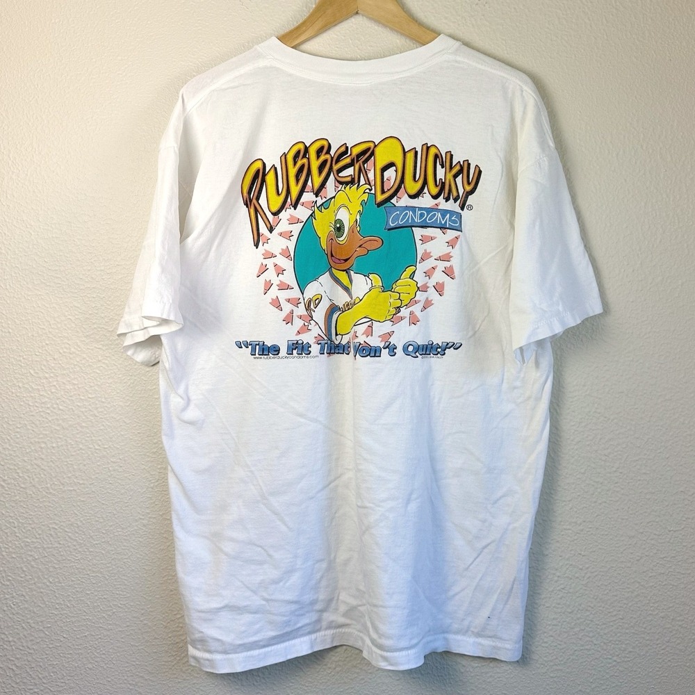 90s Rubber Ducky Condoms Daytona Beach T-Shirt Mens XL White Good All Sport